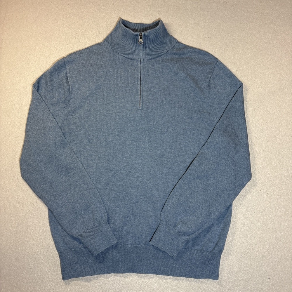 J Crew Vintage Fleece Quarter Zip Pullover Sweater Mens Medium Blue 100% Cotton